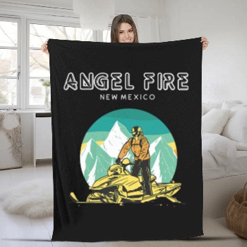 Discover Angel Fires New Mexico Retro Snowmobile and Mountains Fleece Blankets
