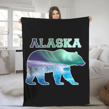 Discover Alaskan Bear Northern Lights Aurora Borealis Nature Sky 1 Fleece Blankets