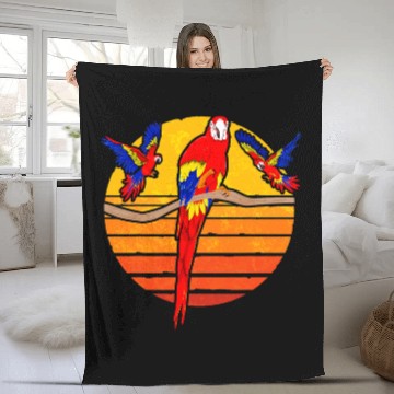 Discover Bird Watching Jungle Animal Lover Retro Macaw Parrot Fleece Blankets