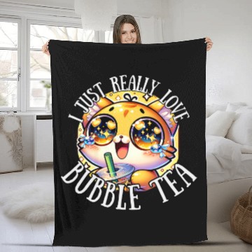 Discover Bubble Tea Kawaii Cat Boba Tea Fleece Blankets