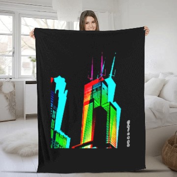Discover Chicago Willis Tower Sears Tower Color Prism Fleece Blankets