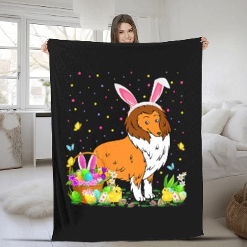Discover Easter Collie Dog Bunny Egg Hunting Collie Easter Sunday Fleece Blankets