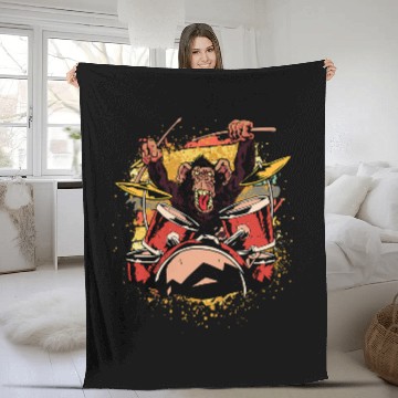 Discover Funny Drummer vintages Chimpanzee Drummer with Drum Set Graphic Fleece Blankets