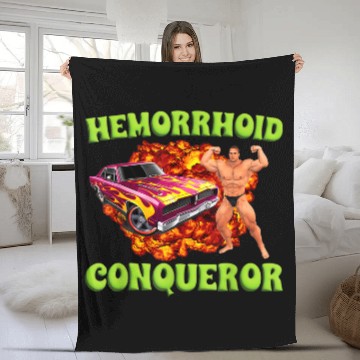 Discover Hemorrhoid Conqueror Funny Meme Weird Offensive Cringe Joke Fleece Blankets
