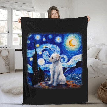 Discover Dog in starry night van gogh Maltese Zip Fleece Blankets