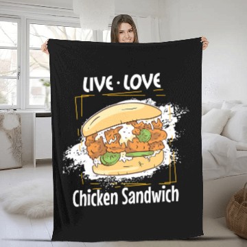 Discover Chicken Lover Sandwich  Live Love Chicken Burger Lover Fleece Blankets