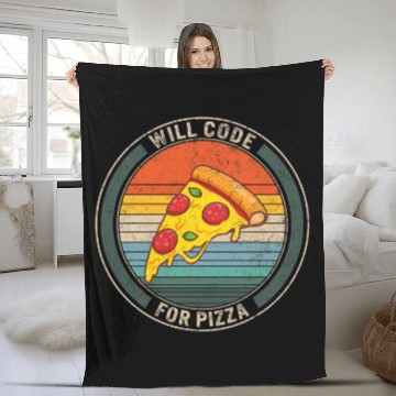 Discover Programmer Will Code For Pizza Funny Coding Software Program Fleece Blankets