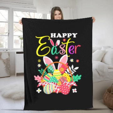 Discover Happy Easter Egg Basket Bunny Ears Fleece Blankets