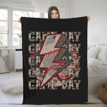 Discover Softball Gift Game Day Softball Lightning Bolt Leopard Cheetah Print 1 Fleece Blankets