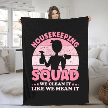 Discover Funny Housekeeping Squad Cleaning Lover Maid Housekeeper Fleece Blankets