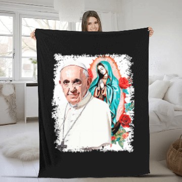 Discover Our Lady of Guadalupe Pope Francis Baseball Tees Fleece Blankets