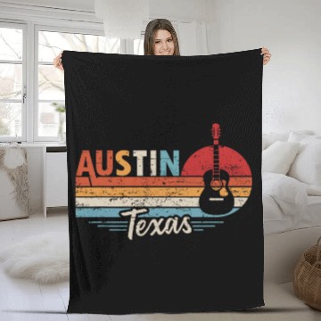 Discover Funny Guitar Retro Austin Texas Guitar Music Fleece Blankets