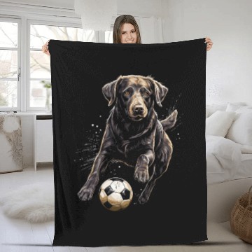 Discover Sport Soccer Brown Labrador Playing Soccer Fleece Blankets