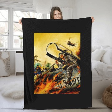 Discover USA Fighter Jet Battle Scene Military Fighter Pilot Fleece Blankets