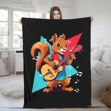 Discover Funny Guitar Squirrel Rock Guitar 2Rock 2Roll Music Squirrel Lover Fleece Blankets