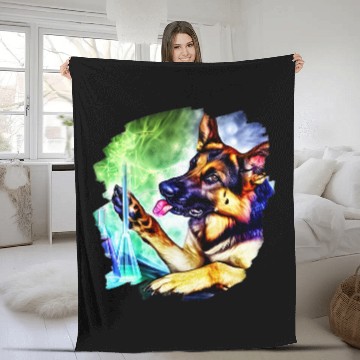 Discover German Shepherd Mad Scientist chemicalss Chemistry Science 3 Fleece Blankets
