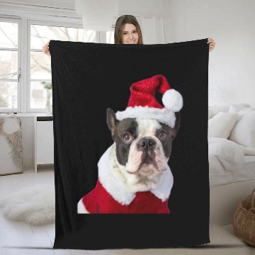 Discover Boston Terrier Pet Santa Hat Image Christmas Cute Fleece Blankets