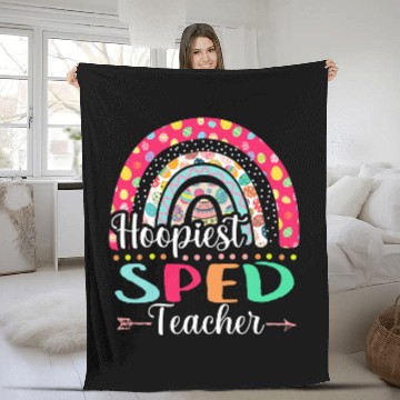Discover Hoopiest SPED Teacher Polka Dot Boho Rainbow Happy Easter Fleece Blankets