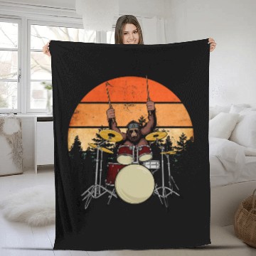 Discover Funny Drummer Retro bigfoots Drummer Art Funny Sasquatch Playing Drums Fleece Blankets