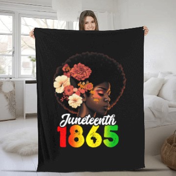 Discover Juneteenth 1865 Black Queen Magic Afro Hair With Flowers Fleece Blankets