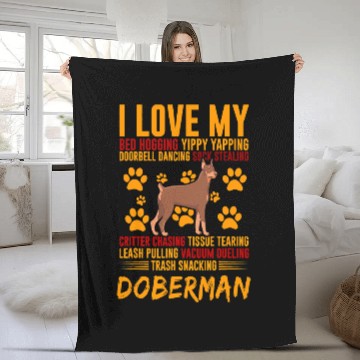 Discover Doberman Pet I Love My Trash Snacking Funny Doberman Zip Fleece Blankets