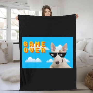 Discover Bull Terrier Pet 8Bit Game Over Fleece Blankets