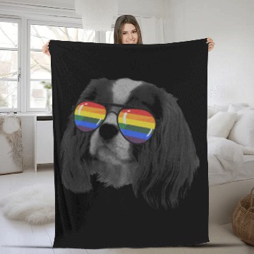 Discover Cavalier Pet Pride Month Cavalier king Rainbow Flag Fleece Blankets