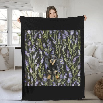 Discover Dachshund Pet Purple Lavender vintages Plant Pattern Fleece Blankets