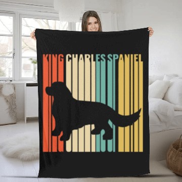 Discover Cavalier King Charles Spaniel Pet Retro 1970s Dog Silhouette Fleece Blankets
