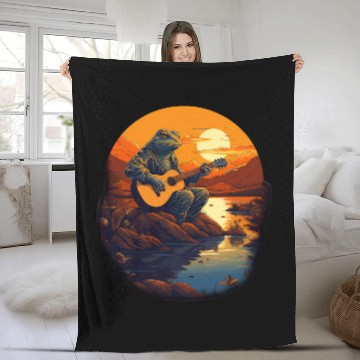 Discover Funny Guitar Mountain Lake Acoustic Guitar Toad 1 Fleece Blankets
