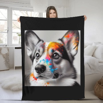 Discover Corgi Pet Colorful Gaze Corgi Charm 1 Fleece Blankets