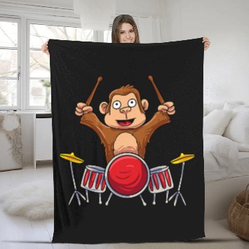 Discover Funny Drummer Monkey Lover Playing Drums Drummer Fleece Blankets