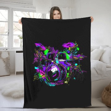 Discover Funny Drummer Rock and Roll Multicolor Drumset Drumming Fleece Blankets