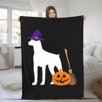 Discover Miniature Pinscher Pet Halloween Dog Wearing Witch Hat Fleece Blankets
