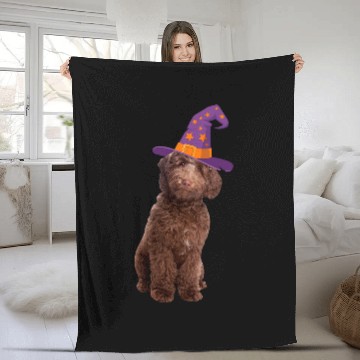 Discover Labradoodle Pet Halloween Chocolate Labradoodle Witchs Hat Zip Fleece Blankets