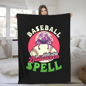 Discover Sport Baseball Under Halloween Spell Spider Design Baseball Halloween Fleece Blankets