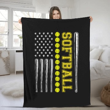 Discover Sport Softball American Flag Softball Team Gifts Zip Fleece Blankets