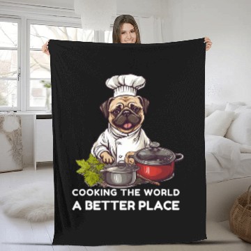 Discover Pug Pet Dog Lover Cooking Chef Dogs Fleece Blankets