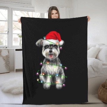 Discover Schnauzer Pet Santa Christmas Tree Lights xmass Zip Fleece Blankets