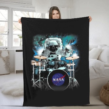 Discover Funny Drummer NASA Space Drum Playing Astronaut Fleece Blankets