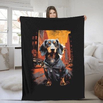Discover Dachshund Pet in Manhattan Fleece Blankets