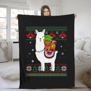 Discover Chow Chow Pet riding Llama funny ugly Christmas Fleece Blankets