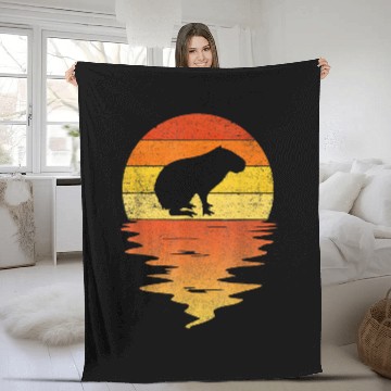 Discover capybaras Mammal  70s retro sunset Baseball Tees Fleece Blankets