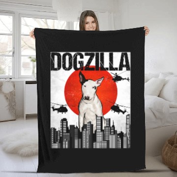 Discover Bull Terrier Pet Funny Vintage Japanese Dogzilla Fleece Blankets