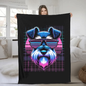 Discover Schnauzer Pet Vaporwave Synthwave Mini Schnauzer Retro Miniature Zip Fleece Blankets