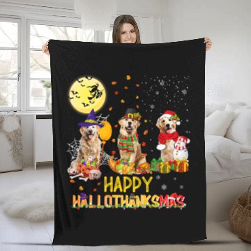Discover Golden Retriever Pet Wizard Turkey Santa Happy Hallothanksmas Fleece Blankets