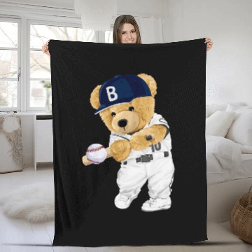 Discover Sport Baseball Cute teddy bear baseball hitter Fleece Blankets