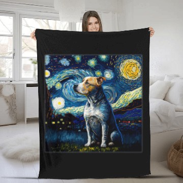 Discover Pitbull Pet Surrealism Starry Night Pit Bull dog 3 Fleece Blankets