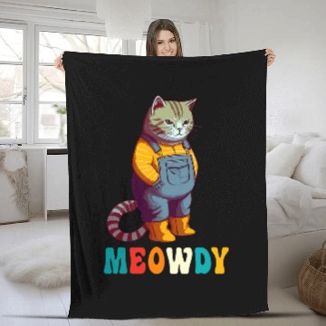 Discover Funny Cat Farmer Meme Meow Howdy Meowdy Fleece Blankets
