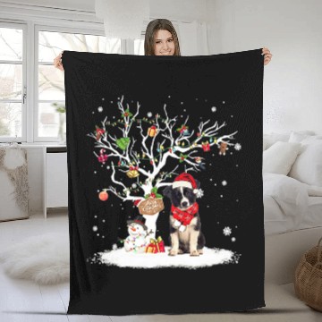 Discover Border Collie Pet Winter Snow Tree Dog Christmas Winter Fleece Blankets